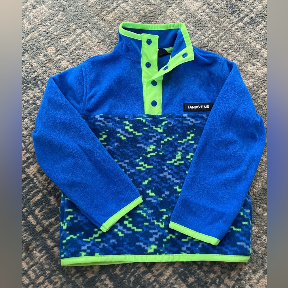 Land’s End Brand New Fleece Pull-Over in Neon Green and Blue